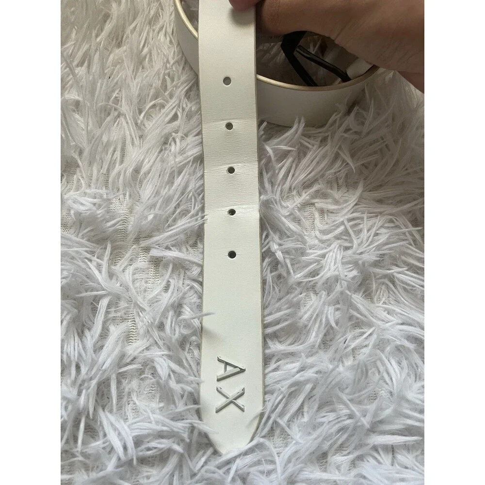Armani Exchange A|X White Genuine Leather Belt Size 30 Logo Buckle Casual